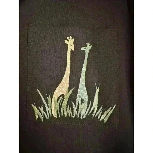 Tapestry Sporte Petite L Button Short Sleeve Collar Shirt Giraffe Embroidered - Picture 5 of 8